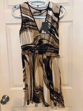 The Kooples Black, Gold & Cream Marble-Print Mini Dress